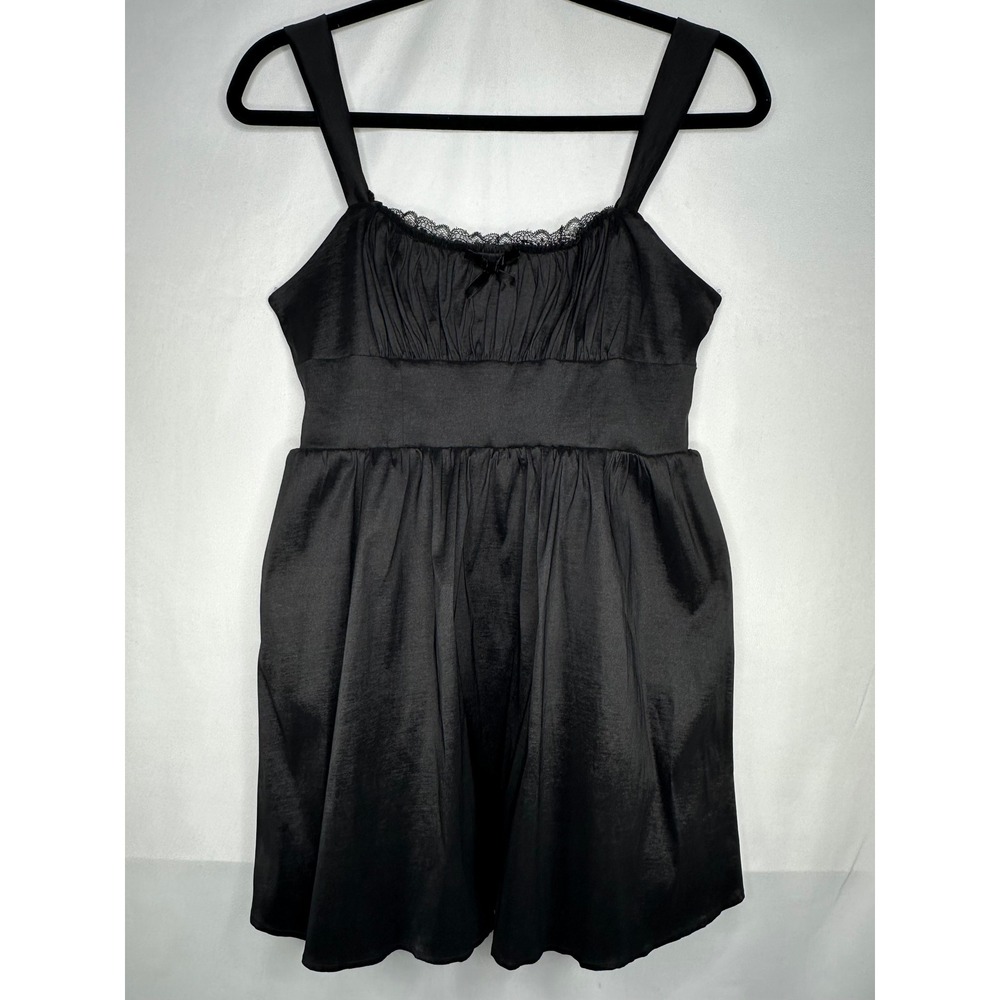 Francescas Viva-F Black Satin Lace Trim Mini Babydoll Dress Whimsigoth XL NEW